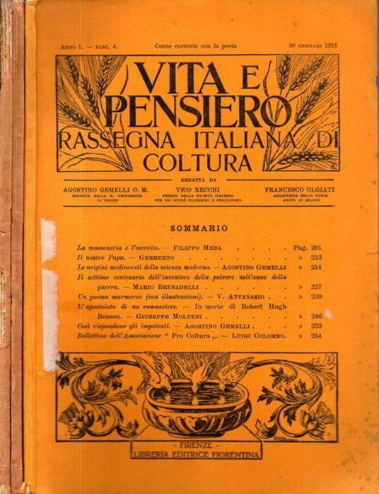 Vita e Pensiero - Fasc. 4-10-11 - Anno I. - 1915 - copertina