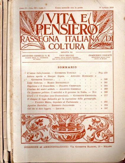 Vita e Pensiero - Fasc. 5, Vol. III.- Fasc. 2, Vol. IV - Fasc. 4, Vol. IV - Anno II. - 1916 - copertina