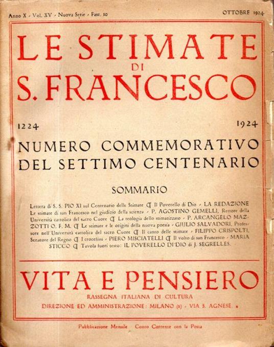 Vita e Pensiero - Fasc. 10, Vol. XV. - Anno X - Nuova Serie. - Ottobre 1924 - copertina