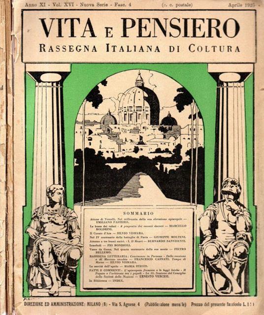 Vita e Pensiero - Fasc. 4-6-11, Vol. XVI. - Anno XI - Nuova Serie. - 1925 - copertina