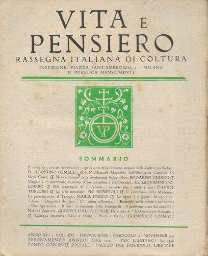 Vita e Pensiero. Rassegna italiana di coltura - copertina