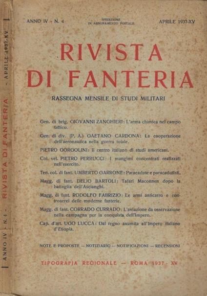 Rivista di fanteria n. 4 Anno 1937 - copertina