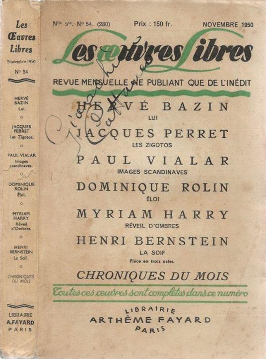 Les Oeuvres Libres. Revue mensuelle ne publiant que de l'inédit - copertina