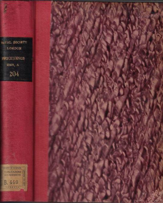 Proceedings of the Royal Society of London Vol 204 series A anno 1951 - copertina