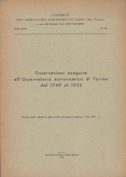 Osservazioni eseguite all'Osservatorio astronomico di Torino dal 1949 al 1952 - copertina