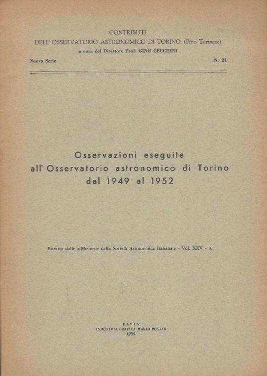 Osservazioni eseguite all'Osservatorio astronomico di Torino dal 1949 al 1952 - copertina