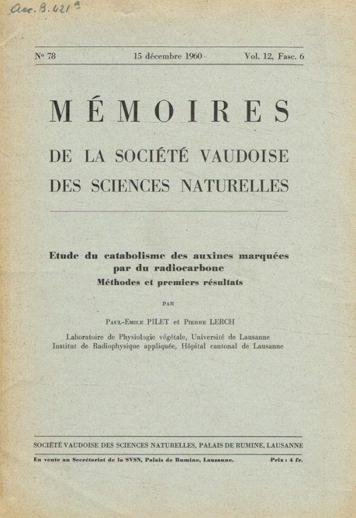 Mémoires de la société Vaudoise des sciences naturelles, n.78, vol.2 fasc.6, 15 décembre 1960 - copertina