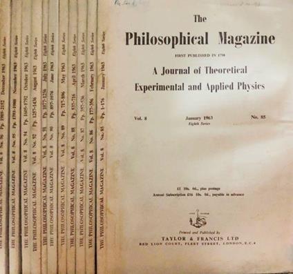 The philosophical magazine Vol 8 N. 85, 86, 87, 88, 89, 90, 91, 92, 94, 95, 96 1963 - copertina