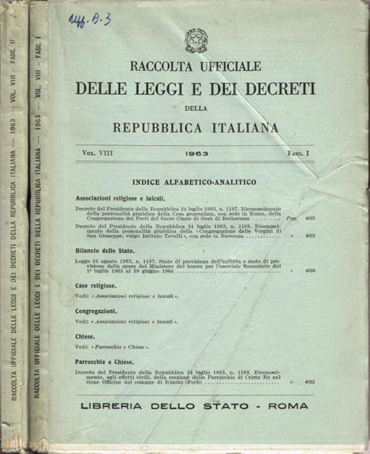 Raccolta ufficiale delle Leggi e dei Decreti - copertina