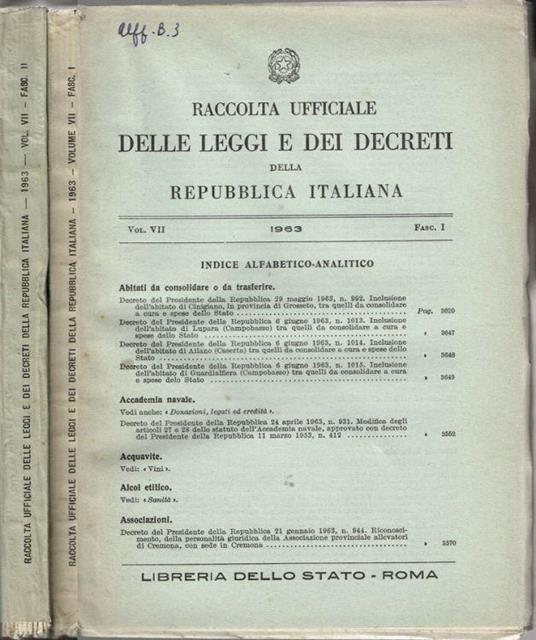 Raccolta ufficiale delle Leggi e dei Decreti della Repubblica Italiana - copertina