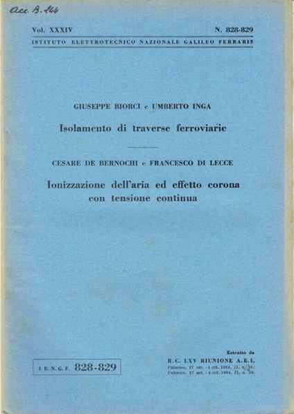 Isolamento di traverse ferroviarie - Ionizzazione dell'aria ed effetto corona con tensione continua - copertina