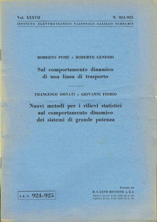 Sul comportamento dinamico di una linea di trasporto - Nuovi metodi per i rilievi statistici sul comportamento dinamico dei sistemi di grande potenza - copertina