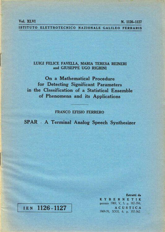 On a Mathematical Procedure for Detecting Significant Parameters in the Classification of a Statistical Ensemble of Phenomena and its Applications - SPAR - A Terminal Analog Speech Synthesizer - copertina