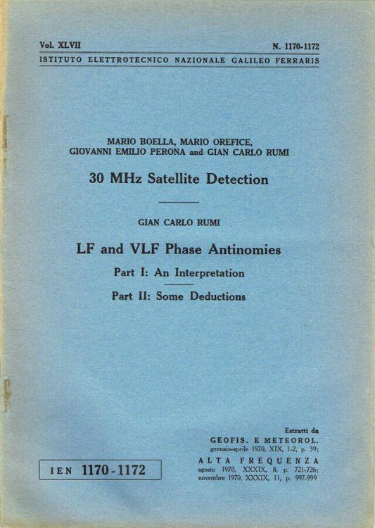 30 Mhz Satellite Detection - Lf And Vlf Phase Antinomies - Part I: An Interpretation - Part Ii: Some Deductions - copertina