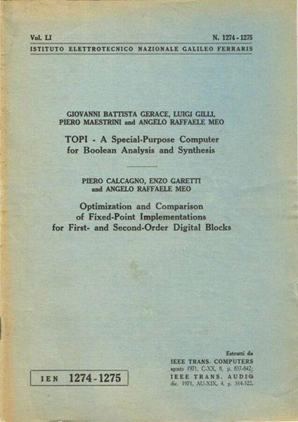 Topi - A Special-Purpose Computer For Boolean Analysis And Synthesis - Optimization And Comparison Of Fixed-Point Implementations For First- And Second-Order Digital Blocks - copertina