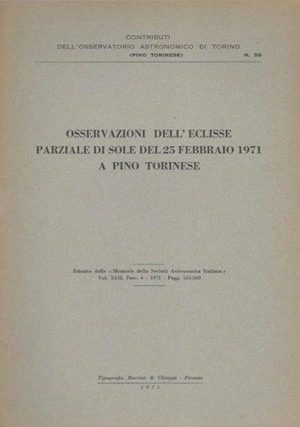 Osservazioni dell'eclisse parziale di sole del 25 febbraio 1971 a Pino Torinese - copertina