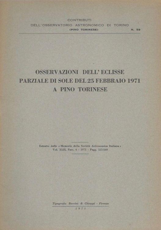 Osservazioni dell'eclisse parziale di sole del 25 febbraio 1971 a Pino Torinese - copertina