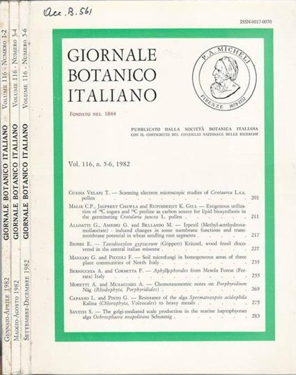 Giornale Botanico Italiano Annata 1982 - copertina