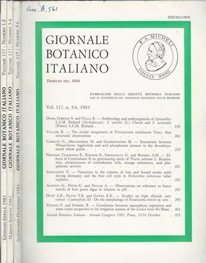 Giornale Botanico Italiano Annata 1983 - copertina