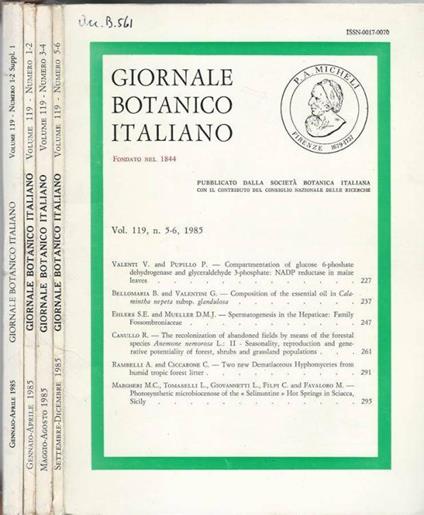 Giornale Botanico Italiano Annata 1985 - copertina