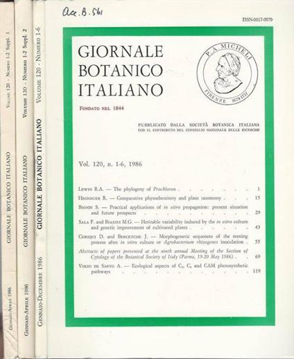 Giornale Botanico Italiano Annata 1986 - copertina