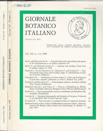 Giornale Botanico Italiano Annata 1989 (Gennaio-Aprile) - copertina