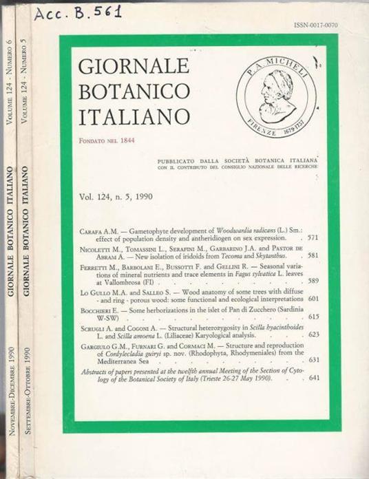 Giornale Botanico Italiano Annata 1990 (Settembre-Dicembre) - copertina