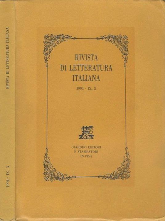 Rivista di letteratura italiana 1991 - IX, 3 - copertina