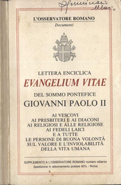 Lettera enciclica Evangelium Vitae del sommo pontefice Giovanni Paolo II - copertina