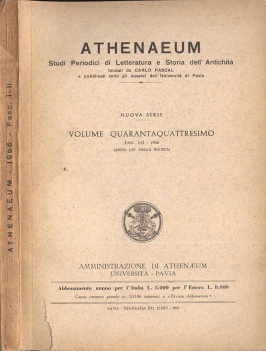 Atheaneum Vol. XLIV, Fasc. I - II 1966 - copertina