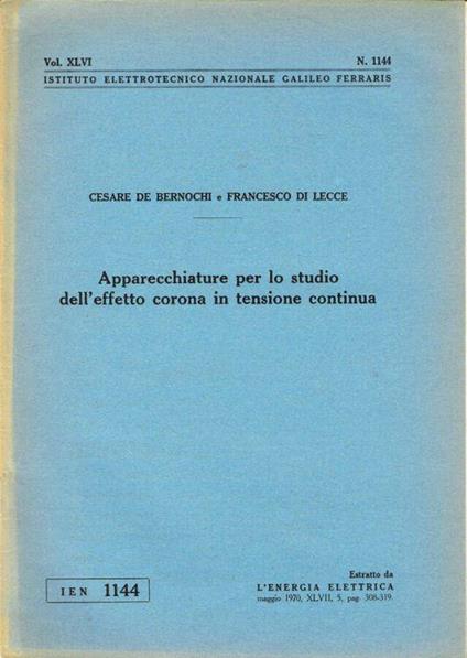 Apparecchiature per lo studio dell'effetto corona in tensione continua - copertina