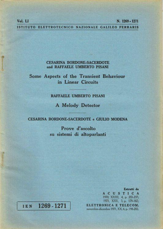 Some Aspects of the Transient Behaviour in Linear Circuits - A Melody Detector - Prove d'ascolto su sistemi di altoparlanti - copertina