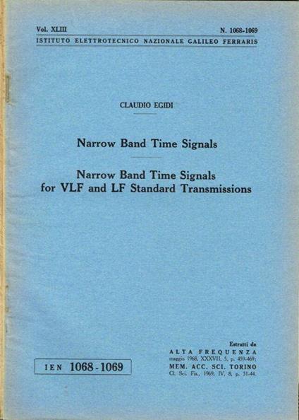 Narrow Band Time Signals - Narrow Band Time Signals for VLF and LF Standard Transmissions - copertina
