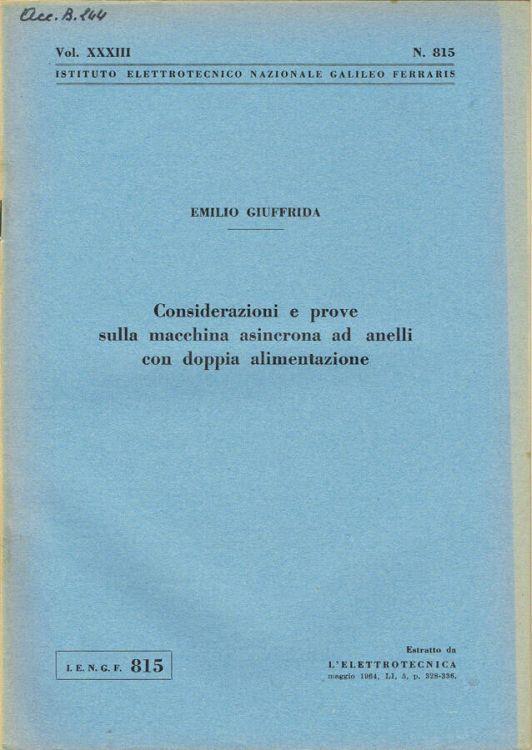 Considerazioni e prove sulla macchina asincrona ad anelli con doppia alimentazione - copertina