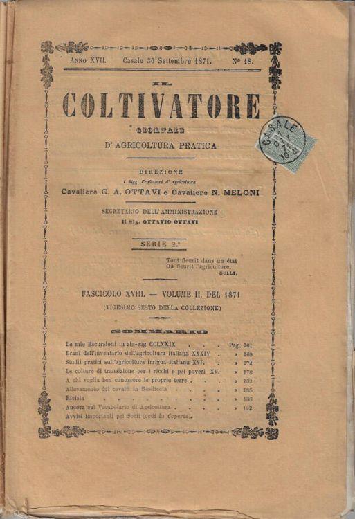 Il coltivatore anno 1871 n. 18, 19, 21, 22, 23, 24 - copertina