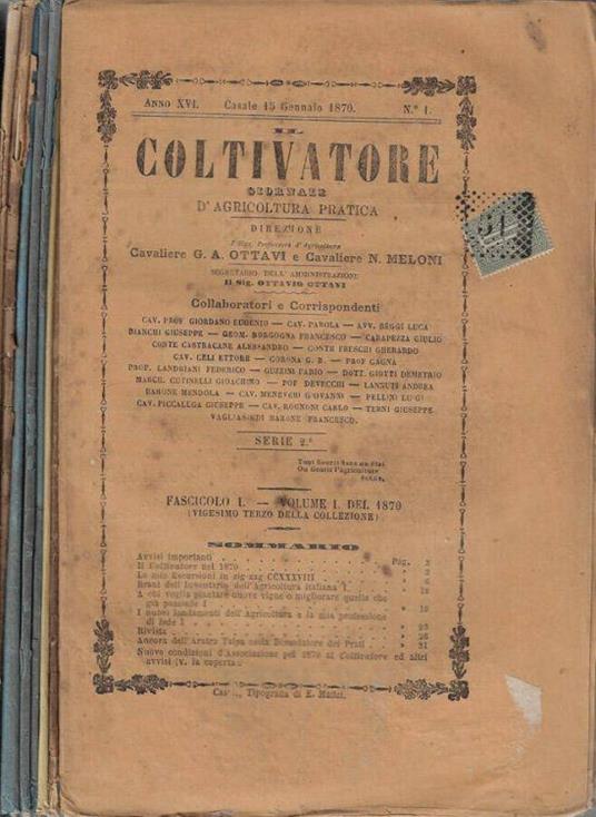 Il coltivatore anno 1870 n. 1, 2, 3, 4, 5, 6, 7, 8, 9 - copertina
