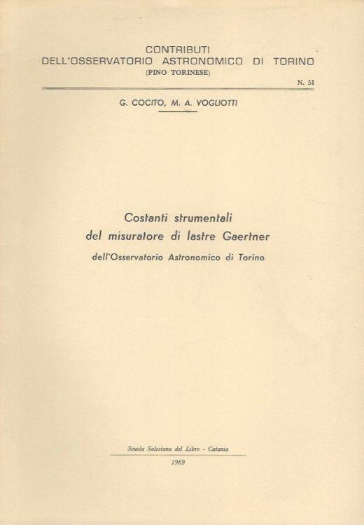 Costanti strumentali del misuratore di lastre Gaertner dell'Osservatorio Astronomico di Torino - copertina