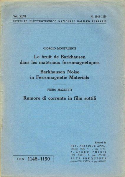 Le bruit de Barkhausen dans les matériaux ferromagnétiques - Barkhausen Noise in Ferromagnetic Materials - Rumore di corrente in film sottili - copertina