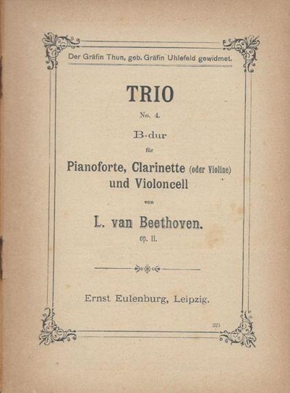 Trio. Op. 11, N. 4 - B-dur fur Pianoforte, Clarinette (oder Violine) und Violoncell - copertina