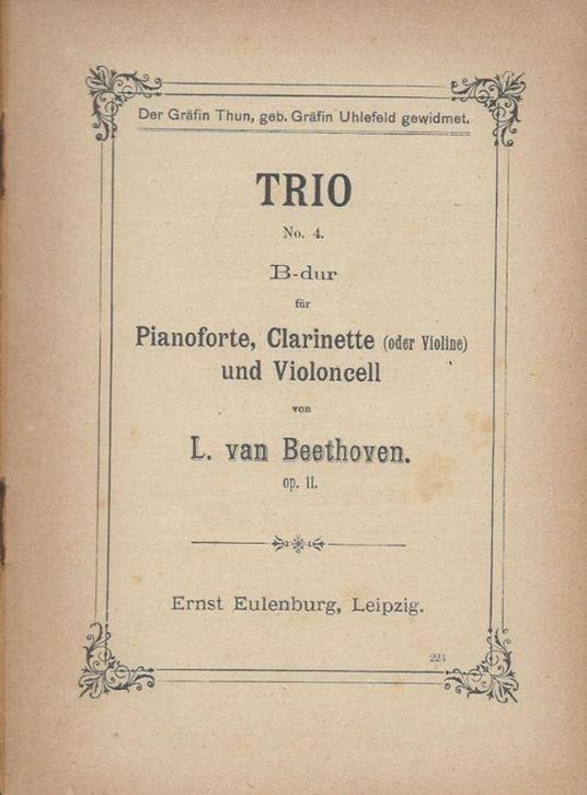 Trio. Op. 11, N. 4 - B-dur fur Pianoforte, Clarinette (oder Violine) und Violoncell - copertina