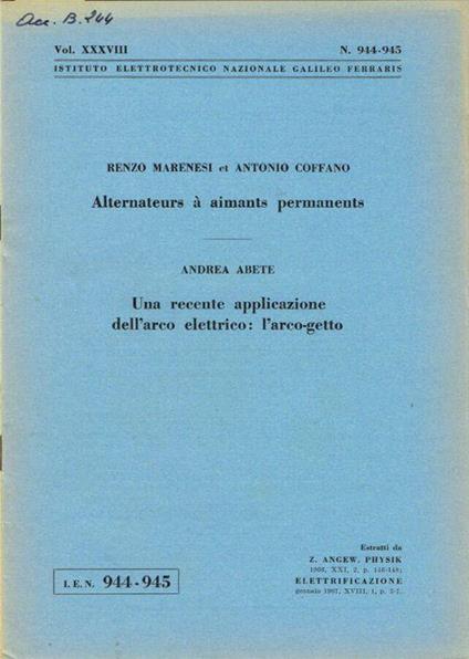 Alternateurs à aimants permanents - Una recente applicazione dell'arco elettrico: l'arco-getto - copertina