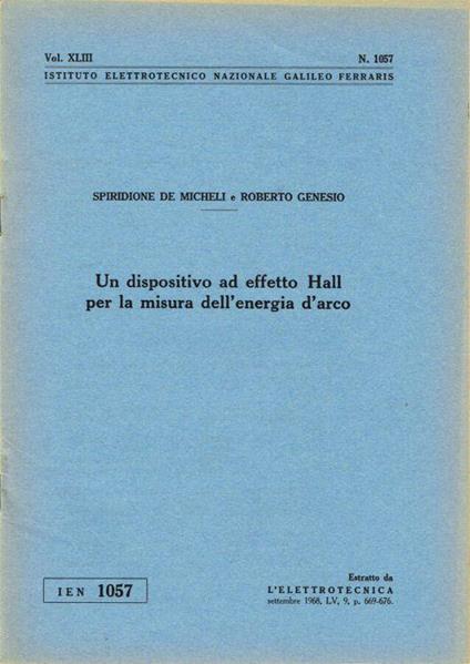 Un dispositivo ad effetto Hall per la misura dell'energia d'arco - copertina