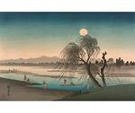 Stampa Giapponese Hiroshige, Luna D' Autunno Sul Fiume Tama Stampa 200X135 Cm