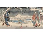 Stampa Giapponese Hiroshige, Paesaggio Innevato Con Un Uomo E Una Donna Stampa Con Telaio Rifinita A Mano 250X125 Cm