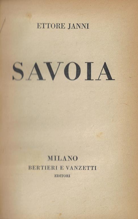 Savoia - Ettore Janni - copertina