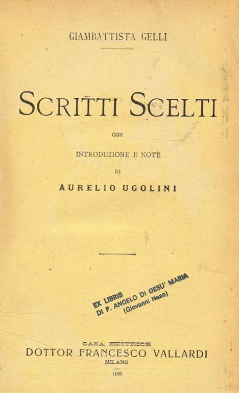 Scritti scelti - Giambattista Gelli - copertina