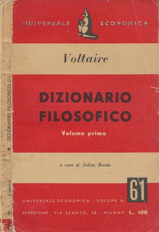 Dizionario filosofico. Vol. I - Voltaire - copertina