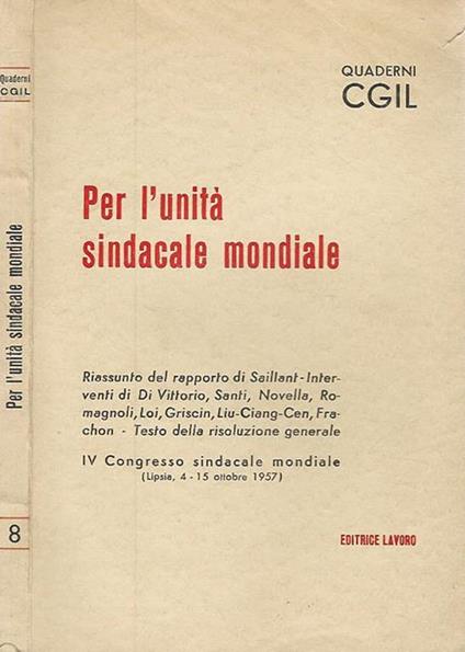 Per l'unità sindacale mondiale - Gianluca Bragatin - copertina