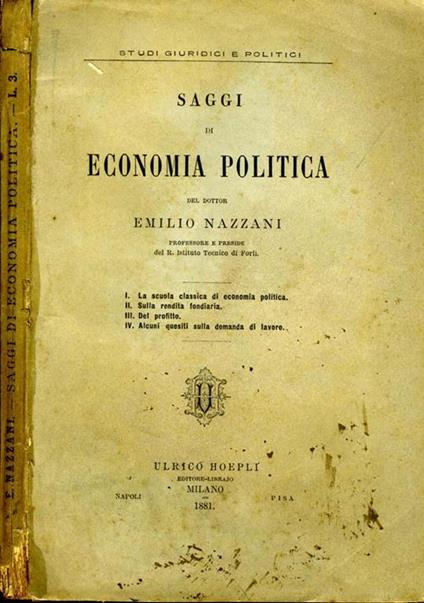 Saggi di Economia Politica - Emilio Nazzari - copertina