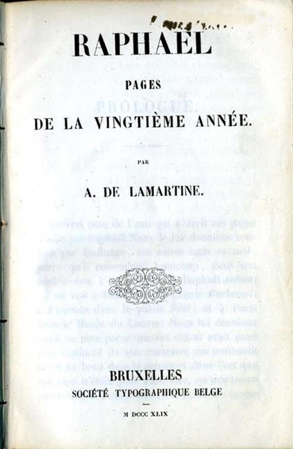 Raphael Pages De la Vingtieme Annee - Alphonse de Lamartine - copertina